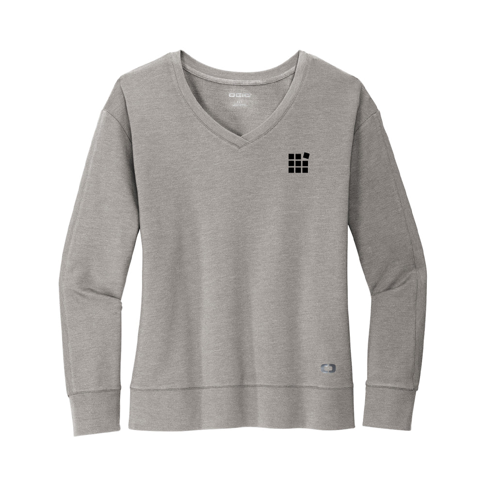 OGIO Ladies Luuma Flex Long Sleeve V-Neck - Petrol Grey Heather